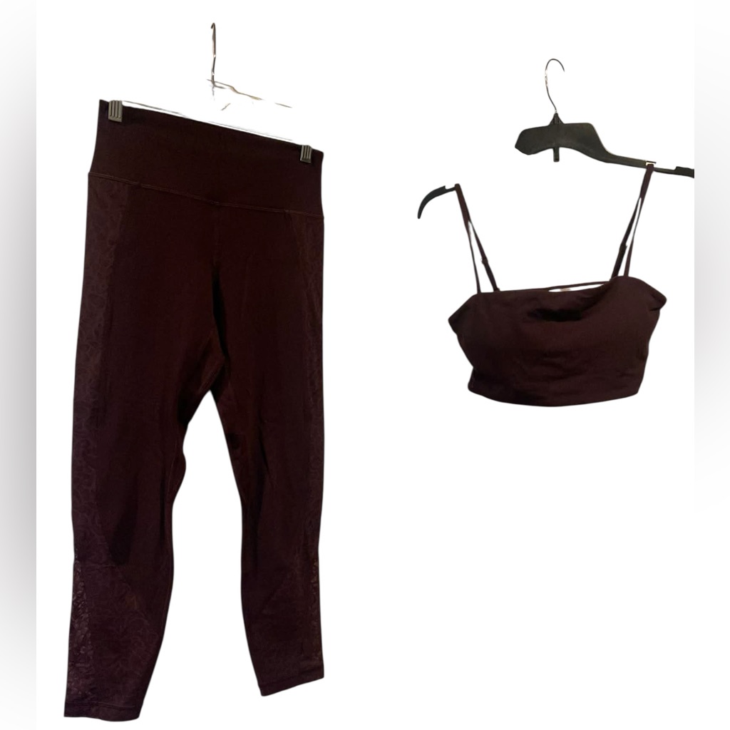 Nwt Lululemon Paisley Lace Tights And Yoga Bra Set Black Plum Size 6/S
